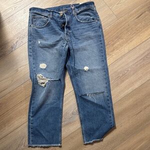 B SIDES Blue Distressed Ankle Jeans